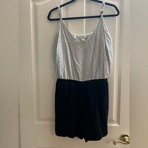 B&W polka dot and solid black romper